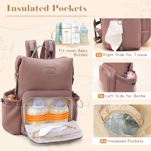 miss fong Diaper Bag Backpack - Baby Diaper Bag Neoprene Bag Large Capacity Neoprene Backpack with Diaper Changing Pad with 12 Pockets Pañaleras Para Bebe Baby Backpack for Mom & Dad -Mauve - color: Mauve