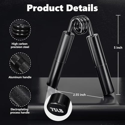 Professional Hand Grip Strengthener Trainer Kit, 50-175LB Metal Hand Gripper with 2 Finger Stretcher & 2 Grip Ring Wrist Foream Strengthener Exercise Workout Trainer for Pro Beginner Professionals