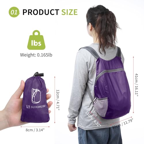 20L Hiking-Daypack Lightweight Foldable Travel Packable Backpack for Camping Cycling Outdoor,Purple - color: Purple