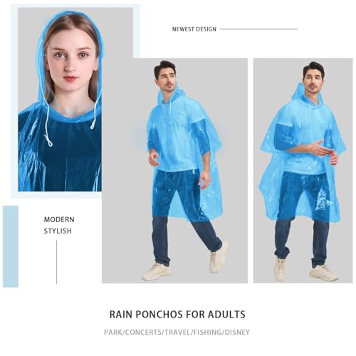 TUNCHMO Disposable Rain Ponchos 6 Pack for Adults/Kids/Family Set-50% Thicker Emergency Ponchos - color: Adults Blue 6 Pack