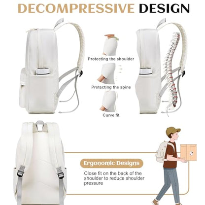 Bluboon School Backpack for Teen Girls Women Laptop Backpack College Bookbags Middle School Travel Work Commuter Back Pack(Solid Beige) - color: A Solid Beige