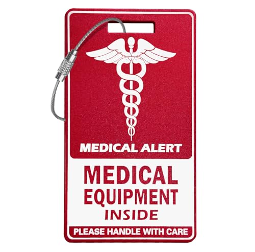 Medical Equipment Luggage Tag,Red and White with Steel Cable，Medical Id Tags for Travel - style: M1-1PACK