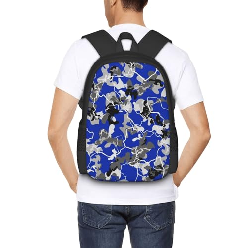 Lightweight Polyester Daypack Blue Camouflage Print, Anti Theft Large Capacity Travel Hiking Backpack Unisex Carry On Bag for Outdoor Commute Business Use - color: Design (661)