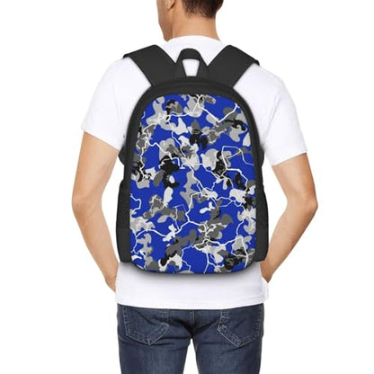 Lightweight Polyester Daypack Blue Camouflage Print, Anti Theft Large Capacity Travel Hiking Backpack Unisex Carry On Bag for Outdoor Commute Business Use - color: Design (661)