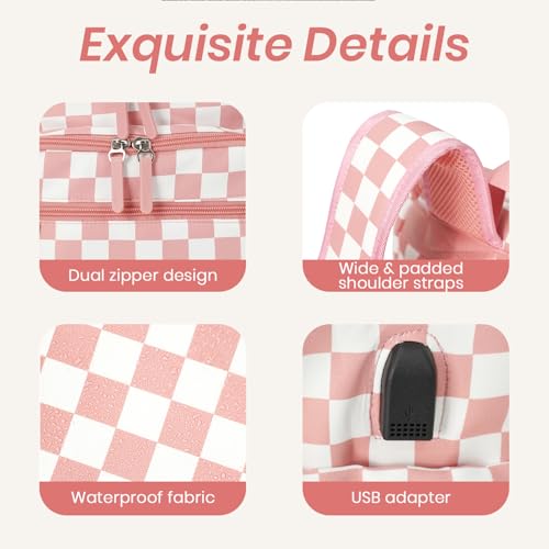 FHELAD Checkered Diaper Bag Backpack with Changing Pad & Stroller Clips, Large Travel Baby Diaper Bag for Newborn Moms, Baby Shower Gifts (Peach Pink) - color: Peach Pink