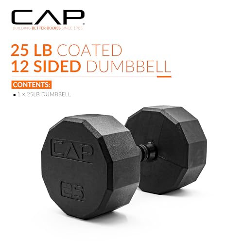 CAP Barbell Coated Hex Dumbbell Weight - Single | 10-120 lbs | Multiple Options - size: 25 lb, style: 12-Sided - Black Handle