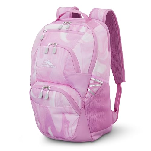 High Sierra Swoop SG Backpack, Travel or Work Laptop Bookbag with Drop Protection Pocket, and Tablet Sleeve, One Size, Pink Marble Swirl - color: Pink Marble Swirl