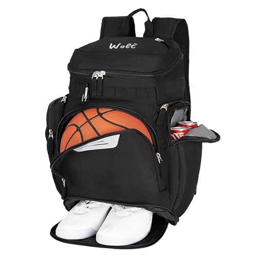WOLT Basketball Backpack, Basketball Bag for Men with Shoes Compartment, Sports Backpack for Baseball, Soccer, Football - color: Black