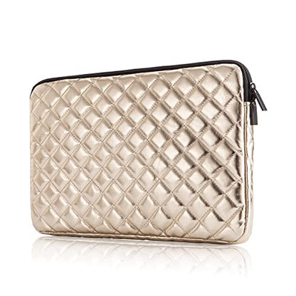 Puffy Laptop Sleeve 11 12 13 13.3 14 15 15.6 inch Case Protective Bag Quilted PU Leather Smooth Zipper Velvet Lined Padded Holder with Pocket - color: Gold Quilted, size: 11-12 Inch