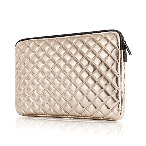 Puffy Laptop Sleeve 11 12 13 13.3 14 15 15.6 inch Case Protective Bag Quilted PU Leather Smooth Zipper Velvet Lined Padded Holder with Pocket - color: Gold Quilted, size: 11-12 Inch