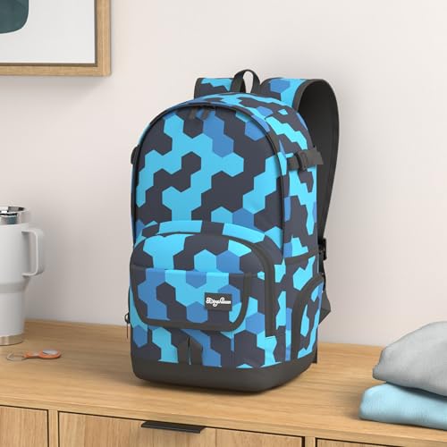 rickyh style School Backpack Travel Bag for Men & Women Lightweight College Back Pack with Laptop Compartmen - color: 04hexagon Blue