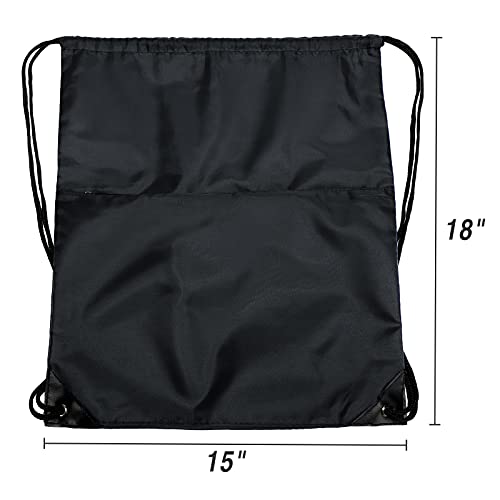 Drawstring Backpack Sports Water Resistant String Bag Sport Gym Sackpack for Women Men Large with Zipper, Black - color: Black