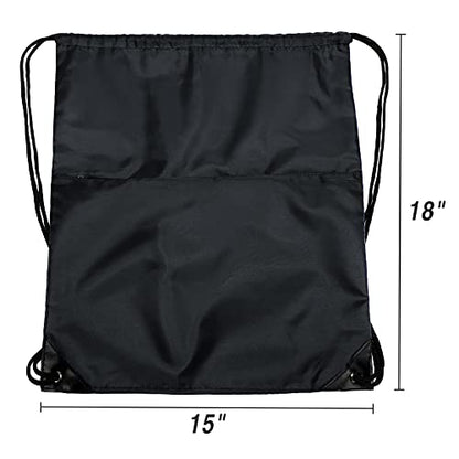 Drawstring Backpack Sports Water Resistant String Bag Sport Gym Sackpack for Women Men Large with Zipper, Black - color: Black
