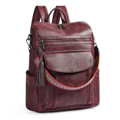 Shrrie Laptop Backpack for Women 15.6 inch,Travel Leather Backpack Purse Nurse Teacher Carry on Backpack Computer Bag,Professional Water-Resistant College Business Work Casual Daypack,Two-tone Maroon - color: Two-tone Maroon