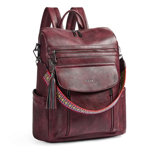Shrrie Laptop Backpack for Women 15.6 inch,Travel Leather Backpack Purse Nurse Teacher Carry on Backpack Computer Bag,Professional Water-Resistant College Business Work Casual Daypack,Two-tone Maroon - color: Two-tone Maroon