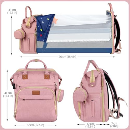 ZRSUN Diaper Bag Backpack with Portable Station & USB Port, Large Capacity Travel Baby Bag with Changing Pad, Waterproof Multi-Function Maternity Backpack for Mom & Dad (Pink) - color: Pink