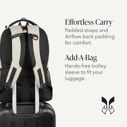 SWISSGEAR Cecil 18-Inch Laptop Backpack Fits 16-Inch Laptop, Travel Daypack with Organizer Pockets, Water Bottle Holders & Padded Straps – Cream/Black - color: Cream/Black