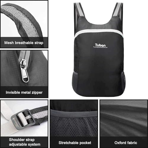 Ultra Lightweight Packable Water Resistant Backpack for Travel Camping Outdoor Hiking Daypack - color: Black