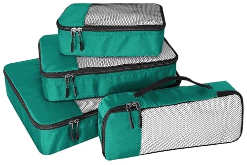 WTREE 4-Piece Packing Cubes Travel Accessories Set for Suitcases - Luggage Organizer Bags with Double Zipper - Mesh Top - Small/Medium/Large/Slim - Green - color: Green, size: Slim, Small, Medium, Large