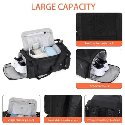 BE SMART 50L Extra Large Gym Backpack for Men, Big Gym Bag with Shoes Compartment, Waterproof Heavy Duty Duffel Bags (Solid Black, Large-40L) - color: Solid Black, size: Large-40L