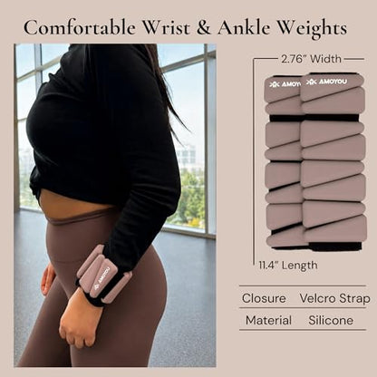 AMOYOU Wrist & Ankle Weights for Women – 2 lb Ankle Weights (Set of 2, 1 lb Each) | Arm Weights for Women | Leg Weights for Walking, Yoga, Cardio & Strength Training - color: Latte