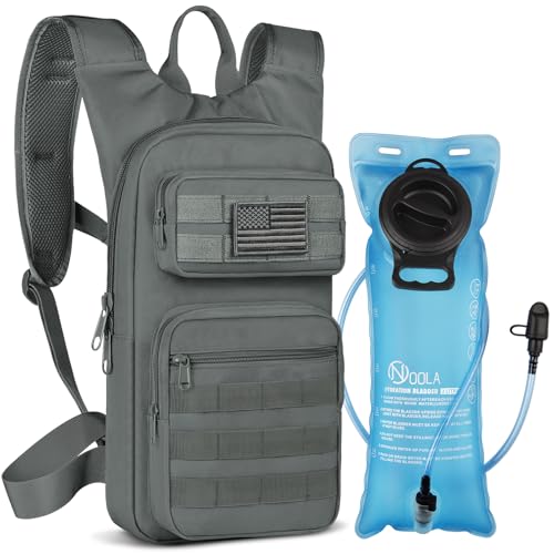 NOOLA Hydration Backpack with 3L TPU Water Bladder, Tactical Molle Water Backpack for Men Women, Hydration Pack for Hiking, Biking, Running and Climbing - color: Grey