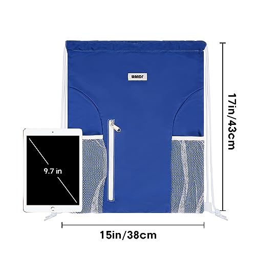 WANDF Drawstring Backpack Sports Gym Sackpack with Mesh Pockets Water Resistant String Bag for Women Men (Navy Blue) - color: Navy Blue