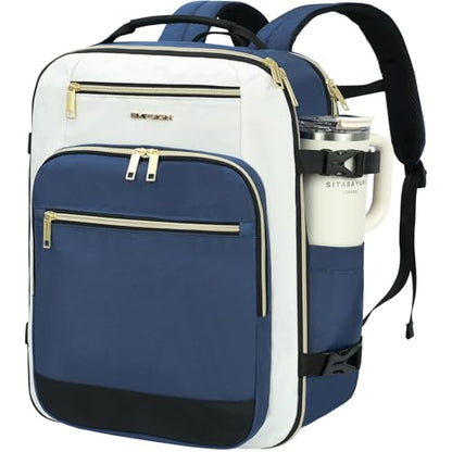 EMPSIGN 40L Travel Backpack for Women & Men, Airline Approved Carry On Backpack, TSA Personal Item Bag Waterproof, Overnight Weekender Essentials Backpacks for Business fits 17" Laptop, Haze Blue - color: Beige/Haze Blue/Black