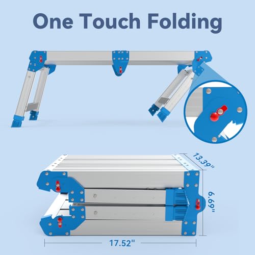 Loyoda Work Platform 500 Lbs, Folding Step Stool with One-Touch Automatic Fold, 4 Height Adjustment Step Platform, Perfect for RV Cleaning, Home Painting and Reaching High Places, Larger, Blue - size: Larger Blue