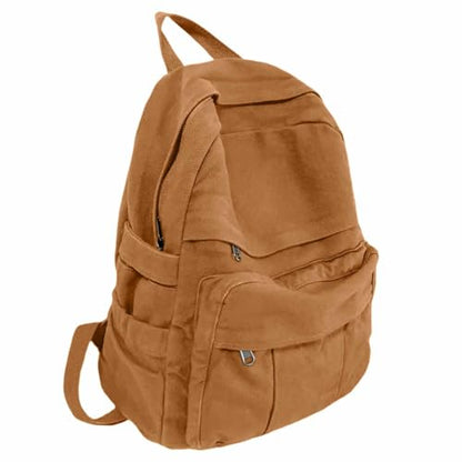 Light Brown Canvas Backpack for Women & Men Retro Aesthetic Rucksack Basic Backpack for High School/College Students Travel Laptop Bag - color: Mustard Yellow