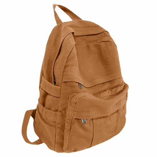 Light Brown Canvas Backpack for Women & Men Retro Aesthetic Rucksack Basic Backpack for High School/College Students Travel Laptop Bag - color: Mustard Yellow
