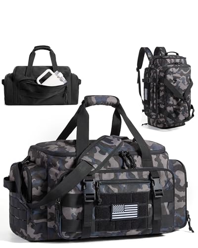 BAGSMART 4-IN-1 Gym Bag for Women Men, TSA Lightweight Duffle Bag for Travel with Shoe Compartment & Wet Pocket, 22L/30L/38L Tactical Backpack with 40oz Water Bottle Holder - color: B-Forest Camo