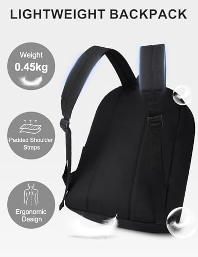 VASCHY Lightweight Backpack for School, Classic Basic Water Resistant Casual Daypack for Travel with Bottle Side Pockets (Black) - color: Classic Black