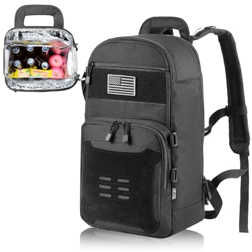 DBTAC Tactical Lunch Backpack, Large Lunch Cooler for Men Women Adult | Cooler Backpack Insulated Leak Proof for Work Camping Fishing Outdoor Travel w/Soft Easy-Clean Liner x2 (Black, 24-Cans) - color: Black