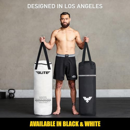 Elite Sports Boxing Bag 4 FT – Heavy Duty Canvas Punching Bag with Straps for Boxing, Training, MMA, Muay Thai, Kickboxing, Martial Arts & Fitness – UNFILLED Heavy Bag - color: Black