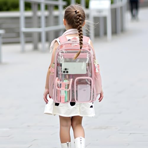 Clear Backpack Heavy Duty Transparent Backpacks Stadium Approved for School Work Sport Travel (Light Pink) - color: Light Pink