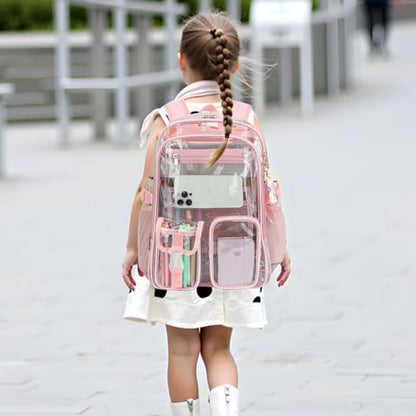 Clear Backpack Heavy Duty Transparent Backpacks Stadium Approved for School Work Sport Travel (Light Pink) - color: Light Pink