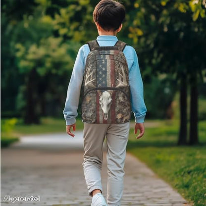 3pcs School Backpack Set With Lunch Box Pencil Case, Skull Deer 17 Inch Large Capacity Bookpacks 3 In 1 Set For Boys Girls - color: Skull Deer