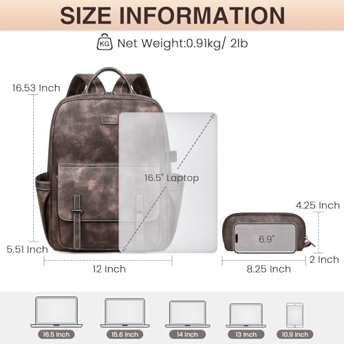 Vegan Leather Laptop Backpack for Women Designer 15.6 Inch PU Laptop Bag, Ladies Travel Computer Work Backpack - color: Two-toned Coffee
