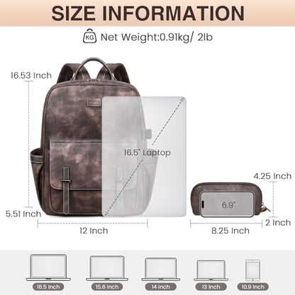 Vegan Leather Laptop Backpack for Women Designer 15.6 Inch PU Laptop Bag, Ladies Travel Computer Work Backpack - color: Two-toned Coffee
