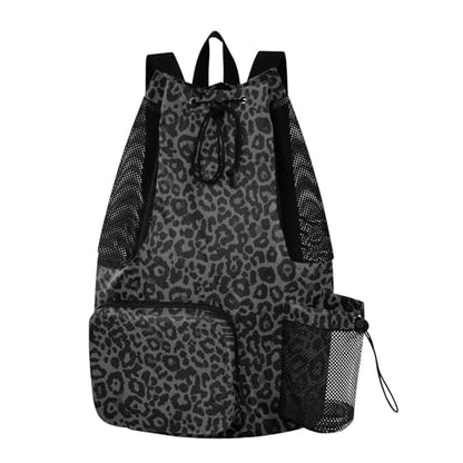 Bolaz Beach Drawstring Backpack Mesh Swim Bag for Women Men Gray Leopard Cheetah Swimming Gym with Wet Pocket Packable Sports - color: Gray Leopard Cheetah