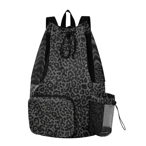 Bolaz Beach Drawstring Backpack Mesh Swim Bag for Women Men Gray Leopard Cheetah Swimming Gym with Wet Pocket Packable Sports - color: Gray Leopard Cheetah