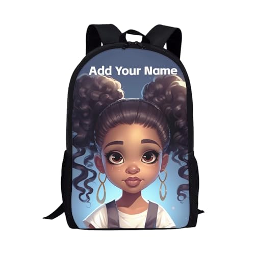 African Black Backpack for School Girls 3Rd Grade/4Th Grade Afro Girl Bookbag for Kids 8-12/6-8 Custom Name Book Bag Student Personalized School Bag with Water Bottle Holder - color: African Black Girl-10