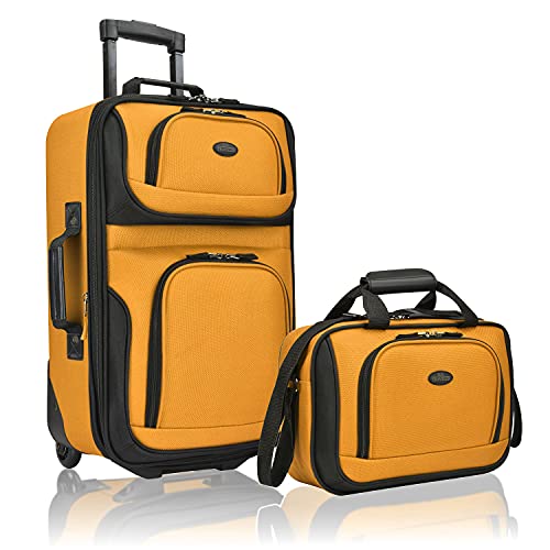 U.S. Traveler Rio Lightweight Softside Rolling Carry-on Suitcase, 2-Wheel Set, Orange - color: Orange, size: 21"/14"