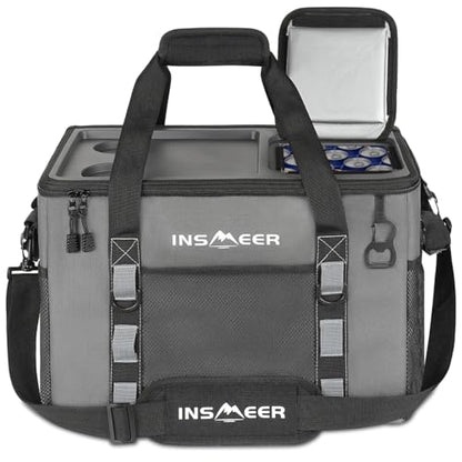 INSMEER Soft Cooler Bag with Hard Shell & 2 Cup Holders, Portable 40L/70 Cans Collapsible Cooler Bags Insulated with Leakproof for Travel, ice chests and Cooler Lunch Box for Beach Camping Picnic - color: Grey