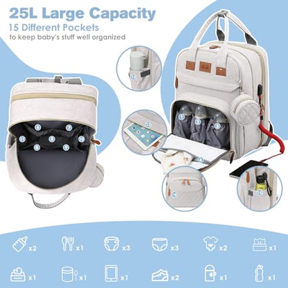 JSTPRO Diaper Bag Backpack, Large Diaper Bag with Changing Station, New Mom Gifts, Lightweight Waterproof Unisex Diaper Bag with Insulated Pockets and USB Charging Port, Beige - color: Beige