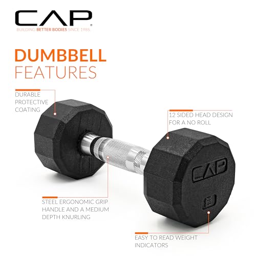 CAP Barbell Coated Hex Dumbbell Weight - Single | 10-120 lbs | Multiple Options - size: 8 lb, style: 12-Sided - Chrome Handle