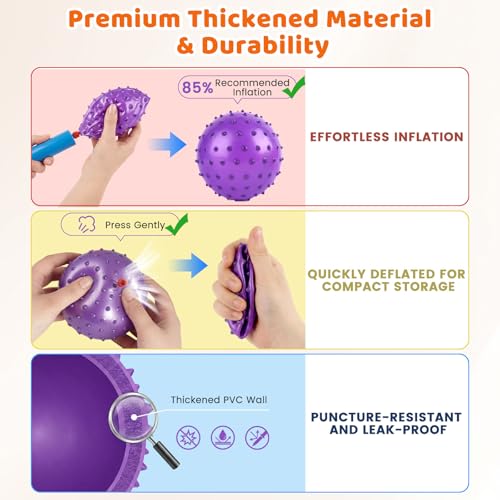 LOVEINUSA 12 Pack Bouncy Ball Knobby Massage Ball, 5" Spiky Sensory Toy for Kids & Adults, Stress Relief Office Desk Fidget Toy, School Prize & Party Favors with Pump