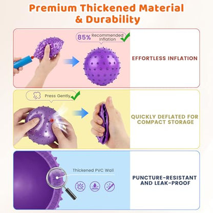 LOVEINUSA 12 Pack Bouncy Ball Knobby Massage Ball, 5" Spiky Sensory Toy for Kids & Adults, Stress Relief Office Desk Fidget Toy, School Prize & Party Favors with Pump