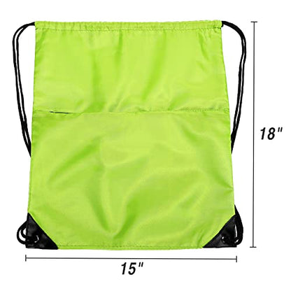 Drawstring Backpack Sports Water Resistant String Bag Sport Gym Sackpack for Women Men Large with Zipper, Apple Green - color: Apple Green